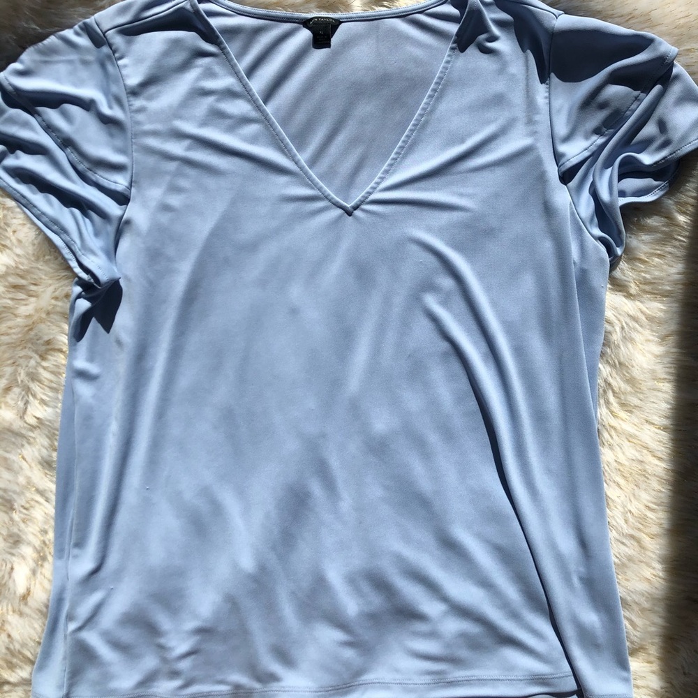 Ann Taylor V-neck blue blouse, size XL